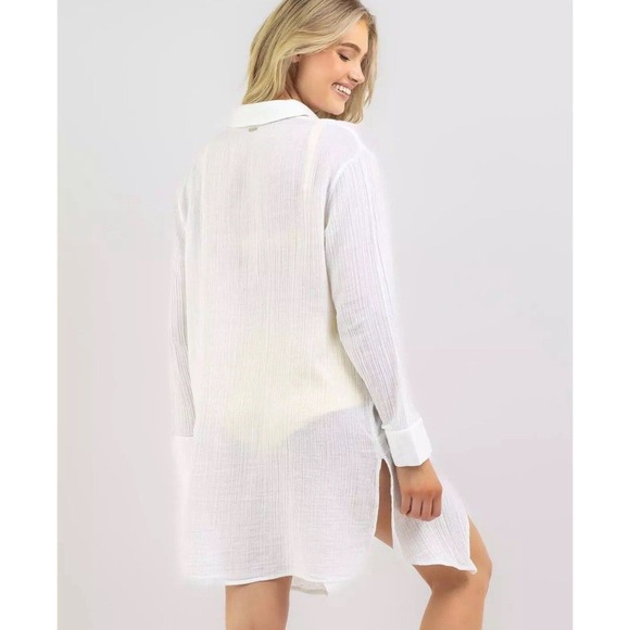 ROXY NEW Sun & Limonade Gauz Tie-Front Swim Ruched Dress Cover-Up White Sz S $60 - Picture 2 of 12